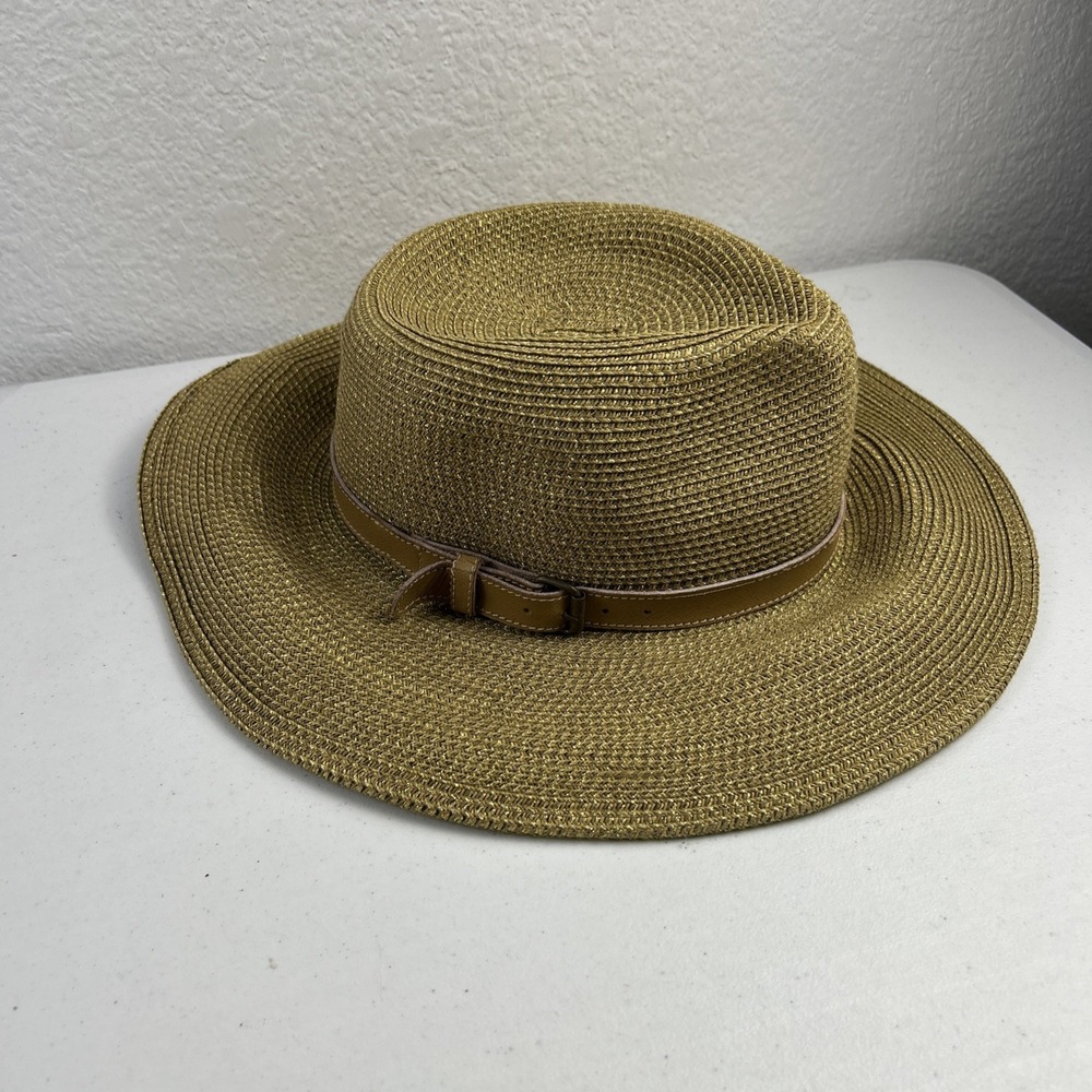 Coldwater Creek Straw Blend Sun Hat Women One Size Gold With Brown Band